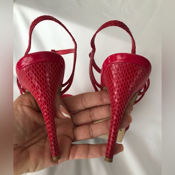 EUC WHBM Genoa Hot pink strappy platform snakeskin stiletto heels. Size 6.5 - Picture 11 of 12